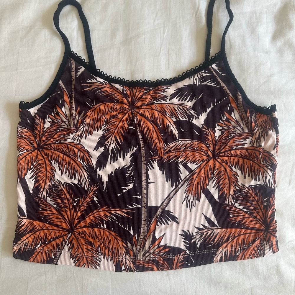 Topshop Orange and Black Palm Print Camisole